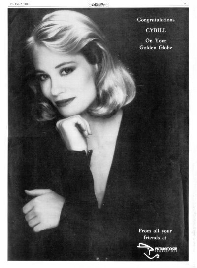 Congratulations Ad for Cybill winning Golden Globes 1986