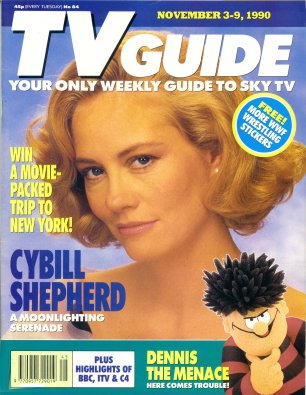 Sky TV Guide from Britian with Cybill Shepherd of Moonlighting cover