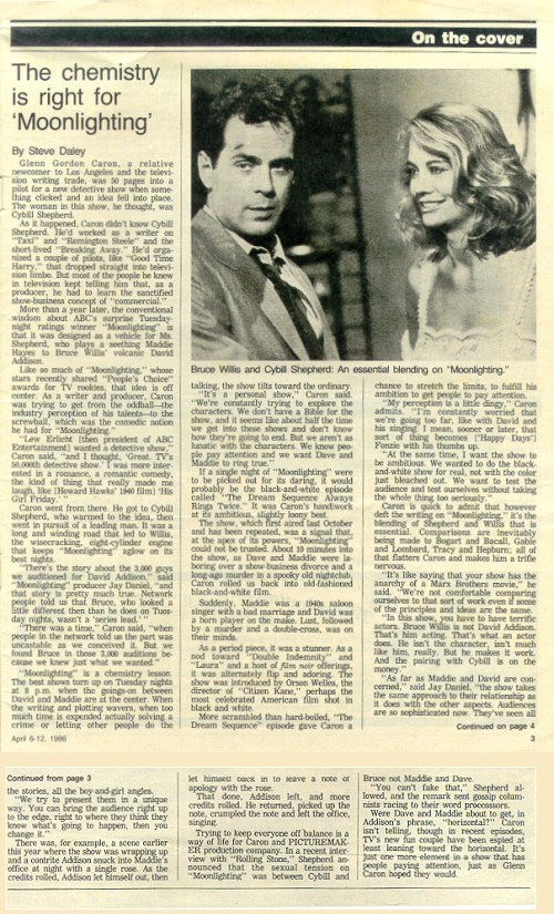 The Chemistry is right for Moonlighting  TV Week April 10, 1986